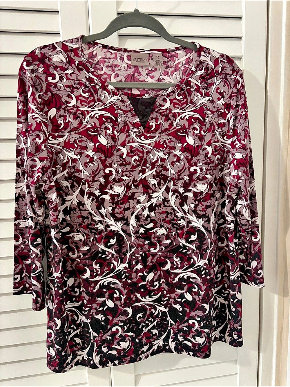 EasyWear by Chico's Floral Long Sleeve Tunic Size 2 Like New